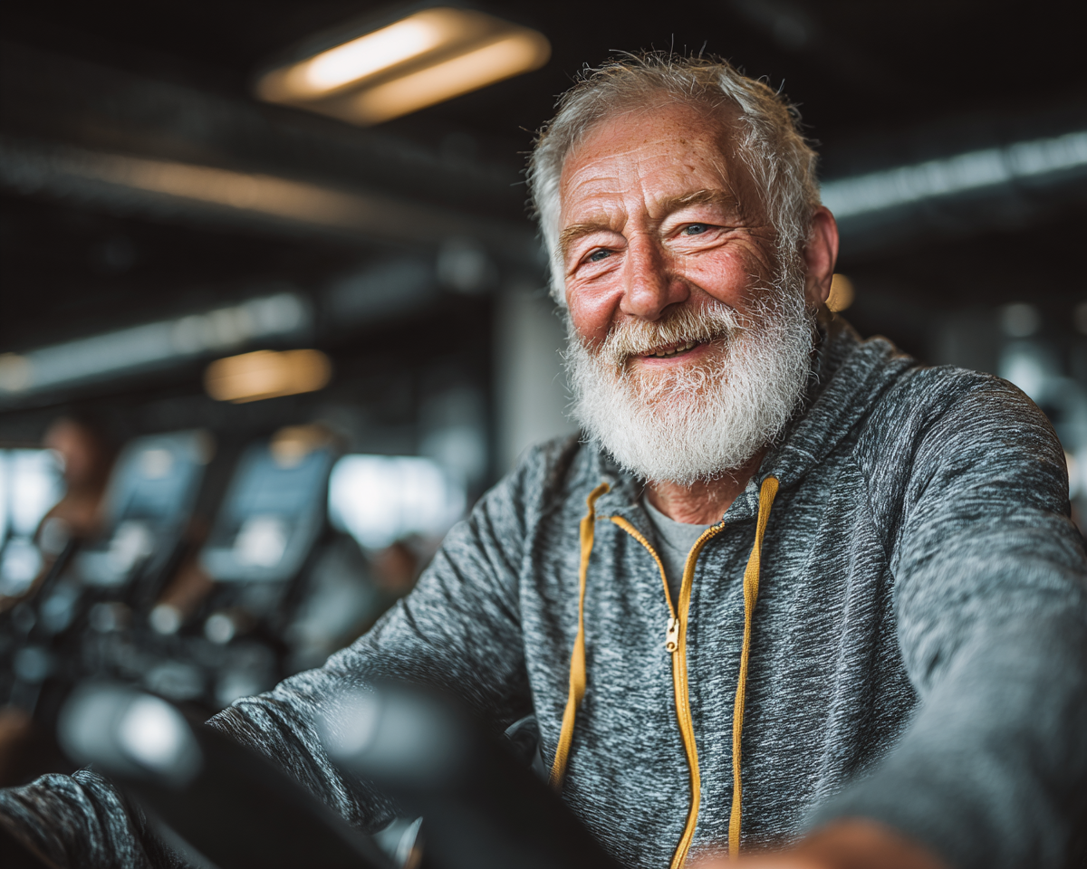 Активні старші люди займаються йогою на природі